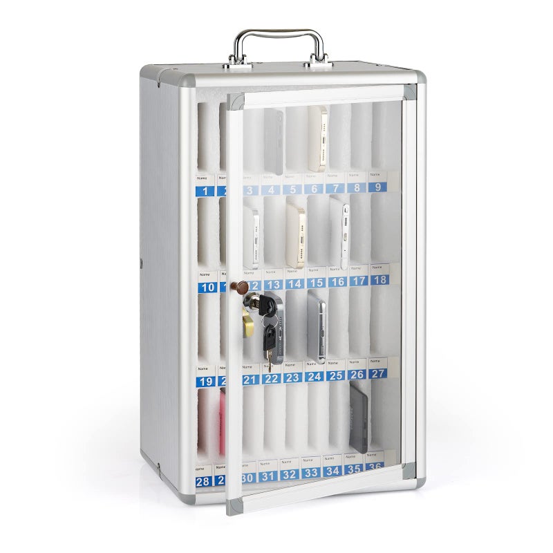 Loghot Aluminum Alloy Pocket Chart Cell Phones Storage Cabinet for Cell Phones, Wall-Mounted Cell Phone Locker Phone Holder with Lock for Classroom, Office, Can be Carried by Hand (36 Slots) - Image 1